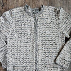 Alpaka Inka Peru Baby Alpaca Wool Cardigan Sweater Gray Cream Knit Women’s M/L